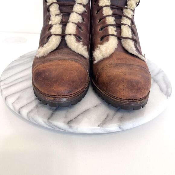 Vintage Ralph Lauren Country Distressed Womens Boots Size 7B Leather Sherpa USA - Picture 7 of 10